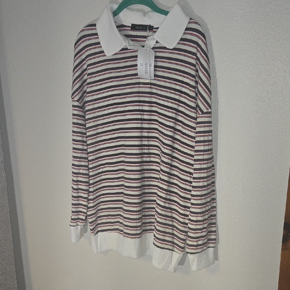 Nautica Women's Striped Long Sleeve Top - White and Red
